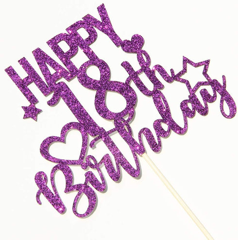 INNORU Purple Glitter Happy 18th Birthday Cake Topper - Cheers to 18 Years Birthday Party Decorations