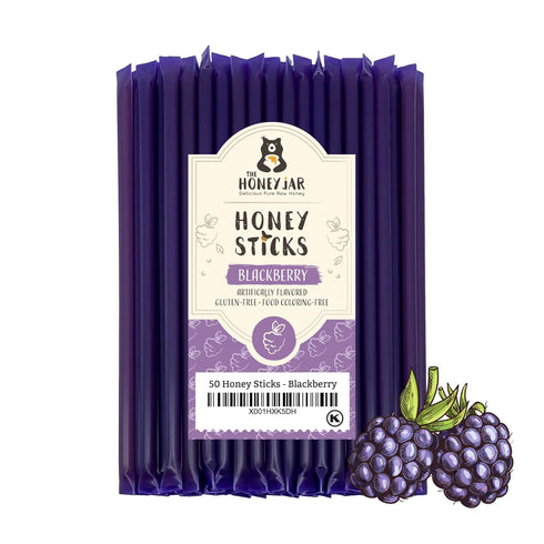 The Honey Jar Blackberry Flavored Honey Sticks - Pure Honey Straws for Tea, Coffee, or Healthy Treat - 50 Count