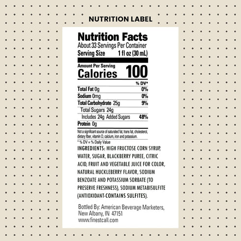1 (33.8 Oz), Pack 3 Finest Call Premium Huckleberry Syrup Drink Mix, Liter Bottle Fl