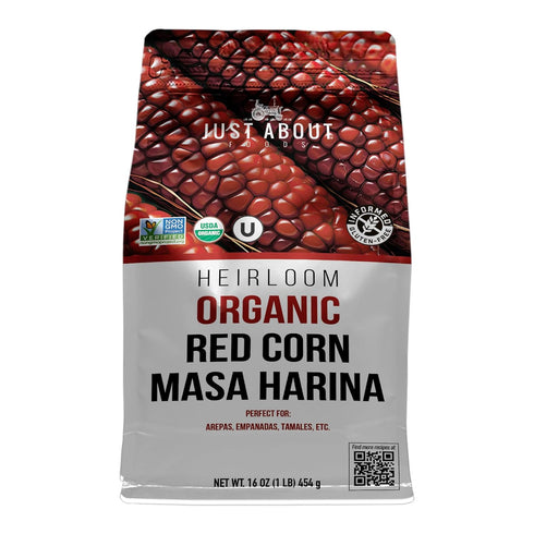 1lb Just About Foods Organic Heirloom Red Corn Masa Harina