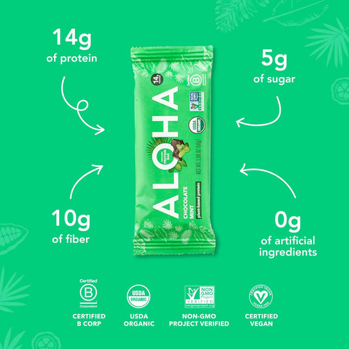 1.98 Oz (Pack 12) ALOHA Organic Plant Based Protein Bars, Chocolate Mint