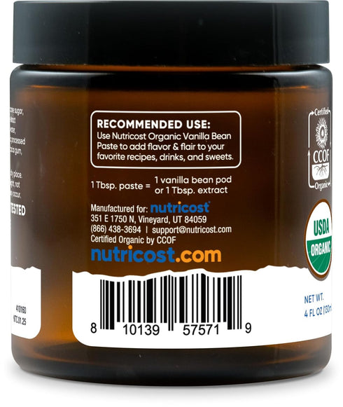 (4 oz) Nutricost Organic Madagascar Vanilla Bean Paste - Vanilla Bean Paste for Baking and Cooking, USDA and CCOF