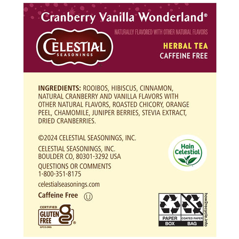 18 Count (Pack 6) Celestial Seasonings Herbal Tea, Cranberry Vanilla Wonderland