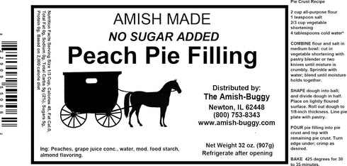 Amish Buggy 32 Oz Amish Pie Filling No Sugar Added Peach- TWO Jars