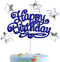 Blue Happy Birthday Cake Topper with 5 Double Sided Silver-Gold Stars