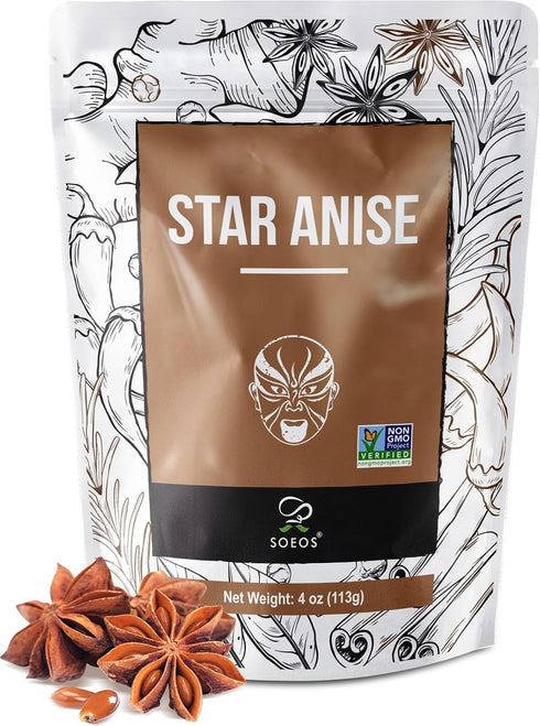 Soeos Chinese Star Anise, 4oz (113g), Whole Star Anise Pods for Baking,