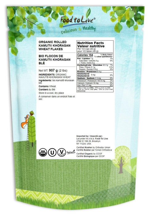 2 Food to Live Organic Rolled KAMUT Khorasan Wheat Flakes, Pounds Non-GMO, Made from Whole Wheat Berries, Kosher, Bulk