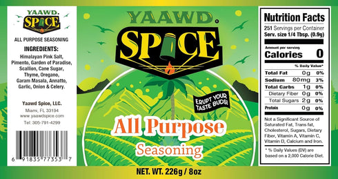 Yaawd Spice - Authentic Jamaican Gourmet All Purpose Seasoning, 8oz Dry Rub Powder for Chicken, Pork, Seafood.