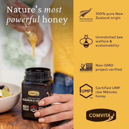 5+ 83+) Immune 500g (17.6 oz) Comvita Manuka Honey UMF (MGO - Raw Manuka Honey New Zealand, Pure & Unpasteurized