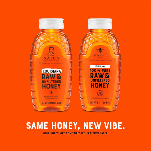 100% 16 oz. Nate's Louisiana Pure, Raw & Unfiltered Honey - Squeeze Bottle - All-natural Sweetener
