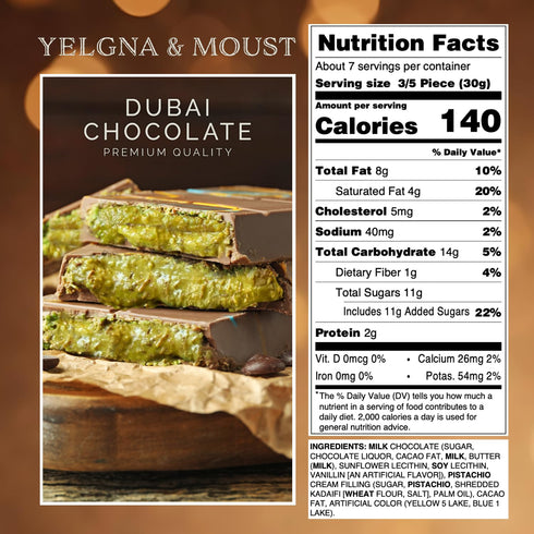 Pack 3 (3 7.05 oz (200gr) 21.15 oz (600g)) Dubai Chocolate Bar Pistachio, of Bars of Dubai Chocolate Bars, Total