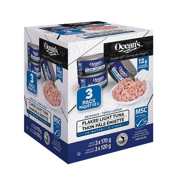 Ocean's Flaked Light Tuna | 170 Grams, 3 Count | Canned Skipjack Tuna