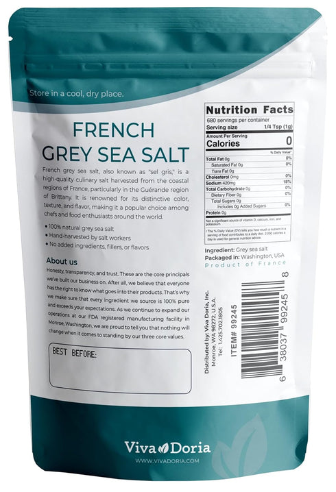 1.5 lb (24 oz) Viva Doria Sel Gris French Light Grey Sea Salt
