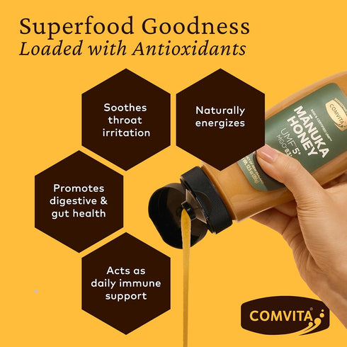 5+ 83+) Immune 12.5 oz (355g) Comvita Manuka Honey UMF (MGO - Raw Manuka Honey New Zealand, Pure Unpasteurized Honey