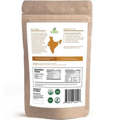 Organic Ginger Powder | 8 oz (226g) | USDA Organic, Non-GMO Verified | 100% Raw and Natural | Resealable Kraft Bag
