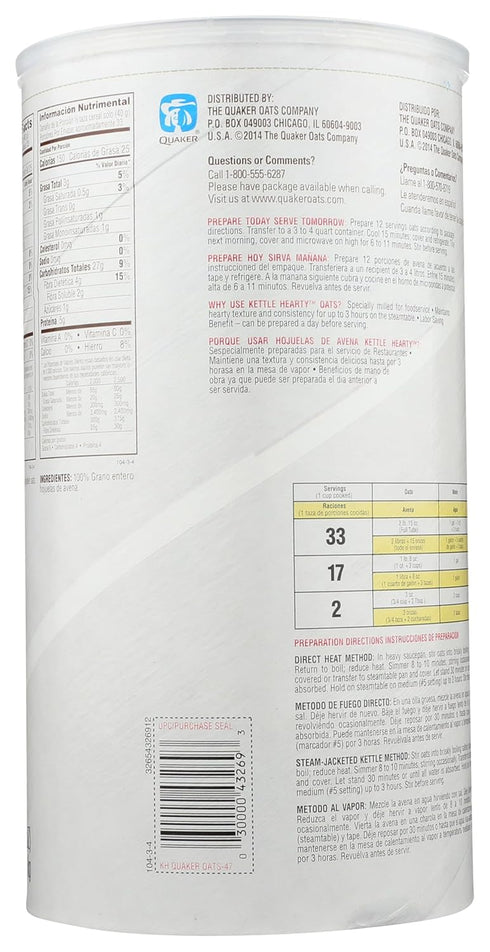47 oz Quaker Oats Steamed Table Kettle Hearty