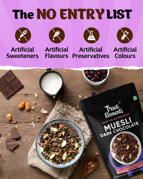 1kg 100% True Elements Dark Chocolate Muesli - Nuts & Muesli, Cereal for Breakfast, Wholegrain