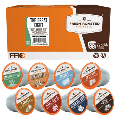 Fresh Roasted Coffee, The Great Eight, Flavored Coffee Pod Variety Pack, K-Cup