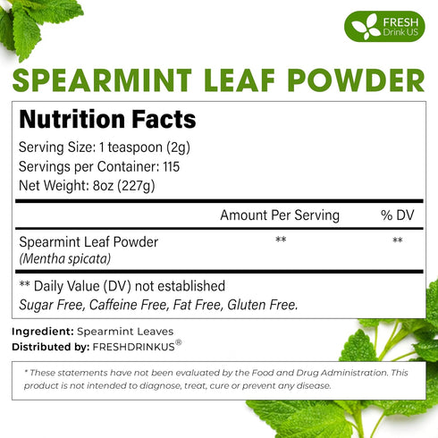 8oz FreshDrinkUS, Premium Spearmint Leaf Powder Pure Natural Mint Powder for Tea, Smoothies, Cooking, and Baking