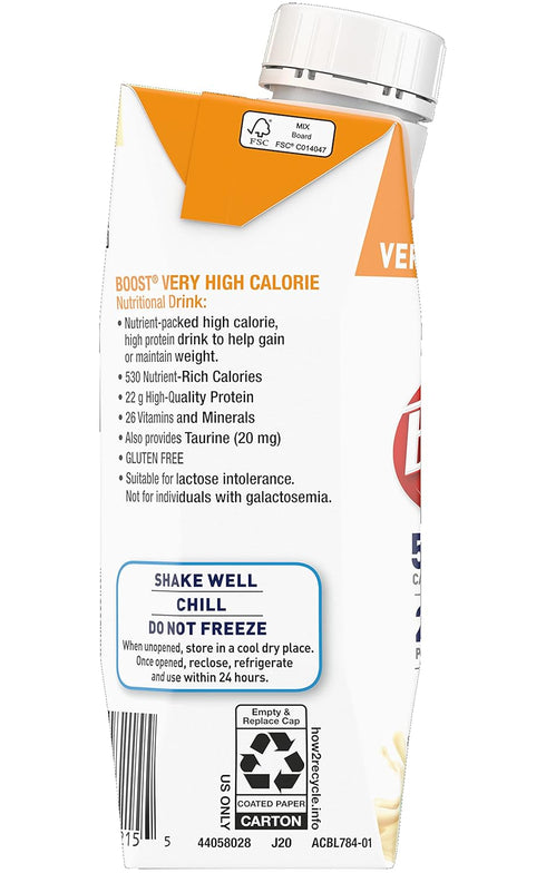 8 OZ (Pack 3) Boost Very High Calorie Nutritional Drink Very Vanilla, Made with Natural Vanilla Flavor & No Artificial
