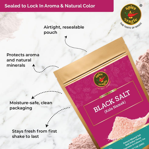 7 oz (200 Spice Magic Black Salt (Kala Namak) Authentic Indian Mineral Salt | Unique Tangy, Egg-Like Flavor Seasoning