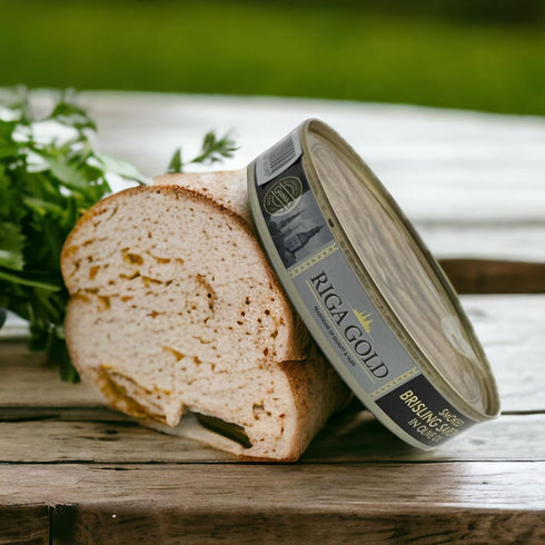 4.23 (120g) (Pack 6) Riga Gold Smoked Brisling Sardines in Olive Oil Clear Top ounces