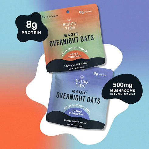 (6 Pack) Mushroom Overnight Oats Superfood Lions Mane Mushroom, Chia & Flax Seed - Organic Protein Oatmeal - High