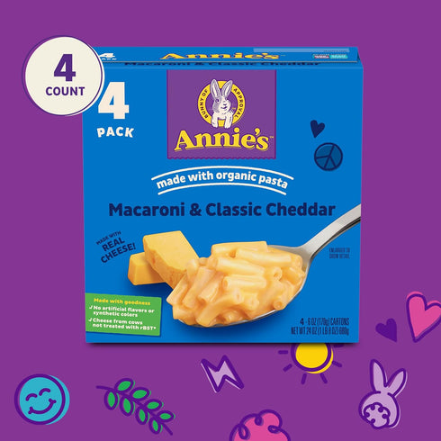 Annie's Macaroni and Cheese Dinner, Classic Mild Cheddar, 4ct, 24 oz.