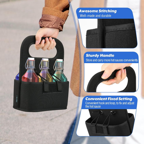 Beautyflier 6-bottle 5oz Carrier for Hot Sauce Bottles, Holds Standard Bottles, Condiment Holder for Oil, Sauces