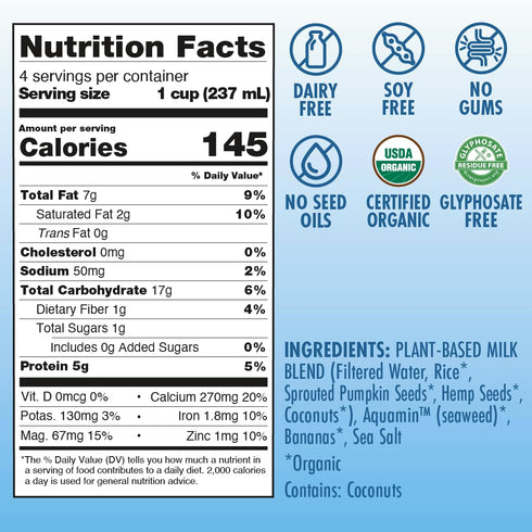 (32 oz Pack 6) Kiki Milk Plant Based Milk - Organic Unsweetened Kiki Milk - Calcium & Magnesium Source - Gluten Free