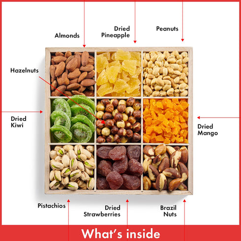 9 Package Nuts and Dried Fruit Platter - Variety Mix - Classy Gift Basket - Gourmet Food for Birthday, Sympathy, Get