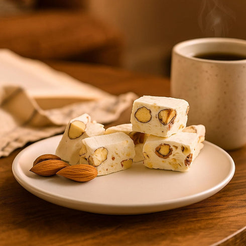 18 (7 oz) Andy Anand Sugar-Free Roasted Almond Soft Nougat Brittle pcs Bite Size - Italian Torrone-Style Candy