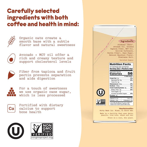10ct JOI Oat Milk Coffee Creamer, Hazelnut. Biodegradable Single Serves. Non-Dairy, Functional Prebiotic Superfood