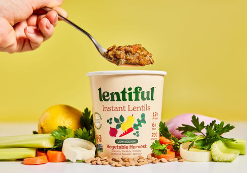 Lentiful 8 Pack 12g 6g Low Sodium Vegetable Harvest - Garden Veggie Instant Lentil Cups | Protein, Fiber, No Added Salt