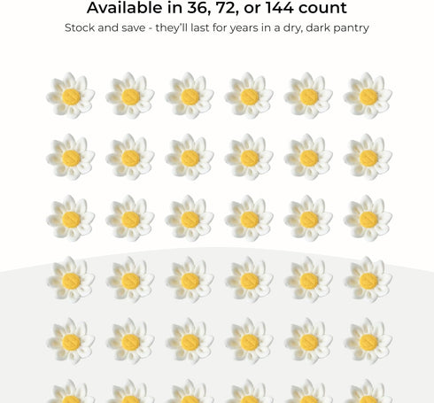 144 Count (3/4 Inch) Edible Daisy Cake Decorations, Mini Edible Flowers, White & Yellow Sugar Flowers, Daisy Cupcake