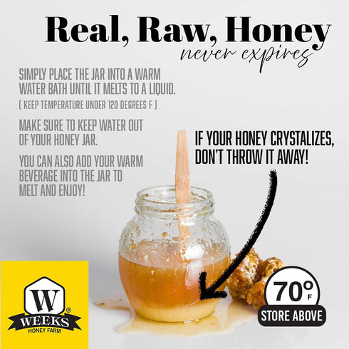 (32 oz) Weeks Honey Farm Wildflower Honey - Pure, Raw, Unfiltered, Gluten Free, Kosher, and Rich in Nutrients
