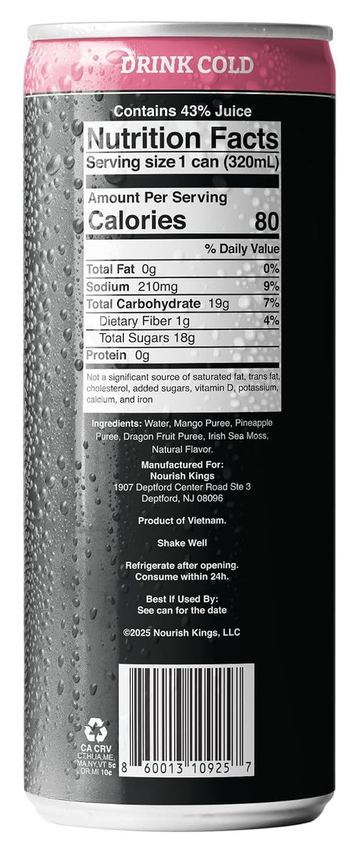 (11 oz, 12-Pack) Nourish Kings Sea Moss Drink Dragon Fruit Mango Pineapple fl