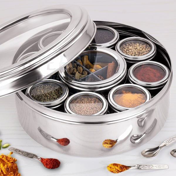 Generic Indian Stainless Steel Masala Box | -Spice Box For Kitchen | Large