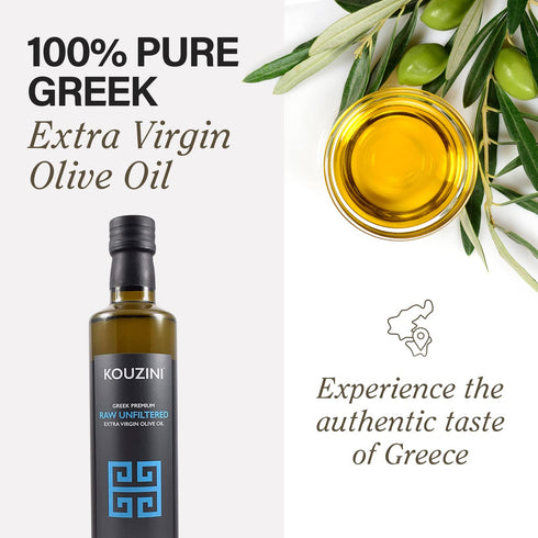500ml Kouzini Unfiltered Raw Extra Virgin Greek Olive Oil, Greek Extra Virgin Cold Pressed Olive Oil, Single Origin