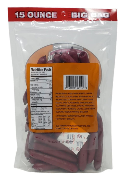 15 oz 2 Pack 3 Pack (3 Pack) Old Trapper Original Deli Style Beef Sticks - Big Bag - Naturally Smoked Beef Sticks