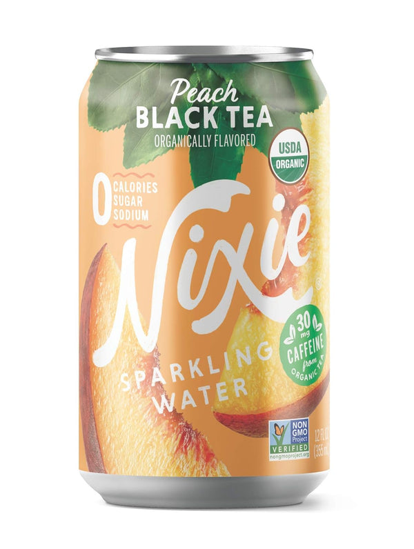 Nixie Sparkling Water, Peach Black Tea, Lightly Caffeinated (30mg) | 12 fl