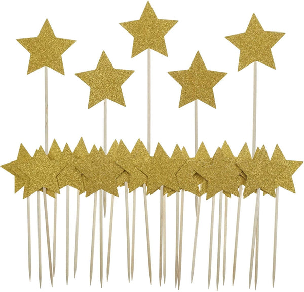 Gold Star Cake Cupcake Decorations | Toppers Picks Supplies, Appetizer Picks, 30 Count