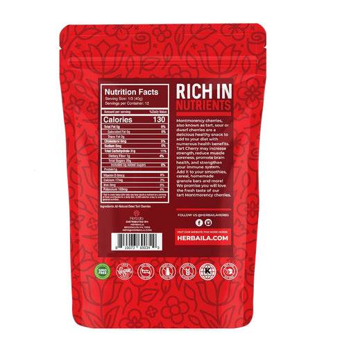 (1lb) Herbaila Dried Cherries Tart Cherry, Montmorency Tart Cherries, Dried Sour Cherries Fresh, Montmorency Dried Tart