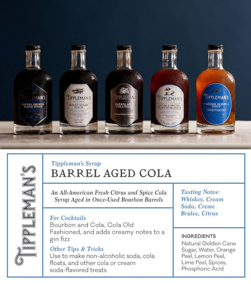 Tippleman's Barrel Aged Cola Syrup - All Natural Complex Cola Syrup for Cocktails, Classic Sodas, Ice Cream Floats, Old