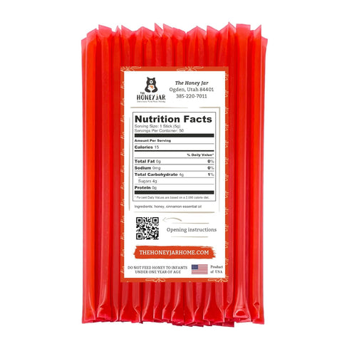 Cinnamon Flavored Honey Sticks - Pure Honey Straws for Tea, Coffee, or Healthy Treat - 50 Count by The Honey Jar