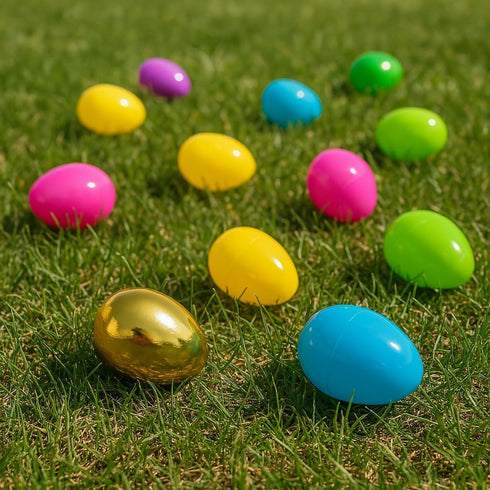 50 2.3" 1.75" GiftExpress Gold Easter Eggs - Piece Bulk x Golden Metallic Plastic Eggs Hinged - Adult & Kid Party Toys