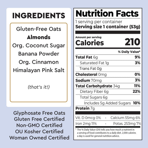 6 Pack Mylk Labs Banana Nut Protein Oatmeal Cups, Whole Grain, Low Sugar, High Fiber Breakfast with Low Sodium, Quick