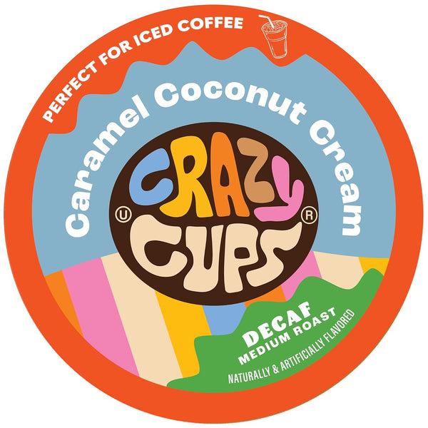 Crazy Cups Decaf Flavored Coffee Pods, Decaffeinated Coconut Caramelicious, Single Serve for Keurig K Cups, 22 Count