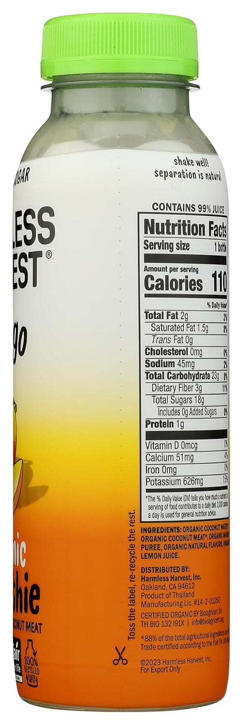 Harmless 10 Oz Harvest, Organic Mango Coconut Smoothie, Fl Bottle