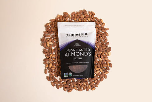 16oz Terrasoul Superfoods Organic Dry-Roasted & Lightly Salted Almonds, Resealable Pouch - Perfect for Snacking